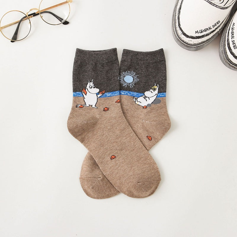 Cute Moomin Character Pattern Crew Socks