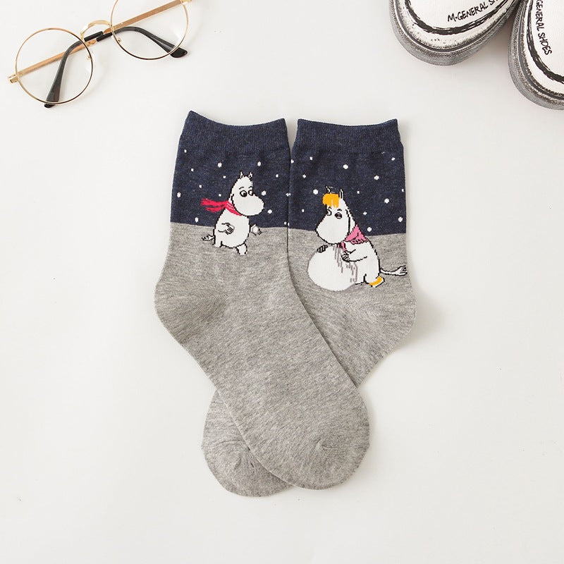 Cute Moomin Character Pattern Crew Socks