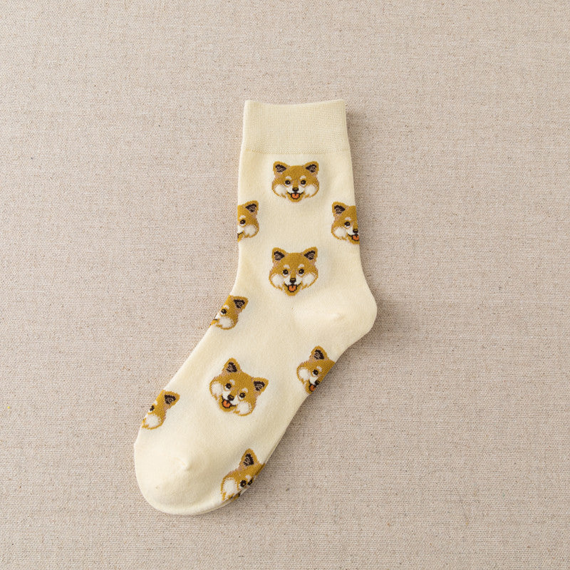 Cute Dog Pattern Mid-Calf Socks Set