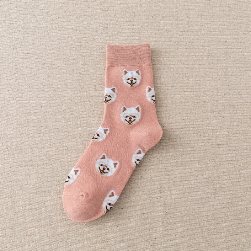 Cute Dog Pattern Mid-Calf Socks Set