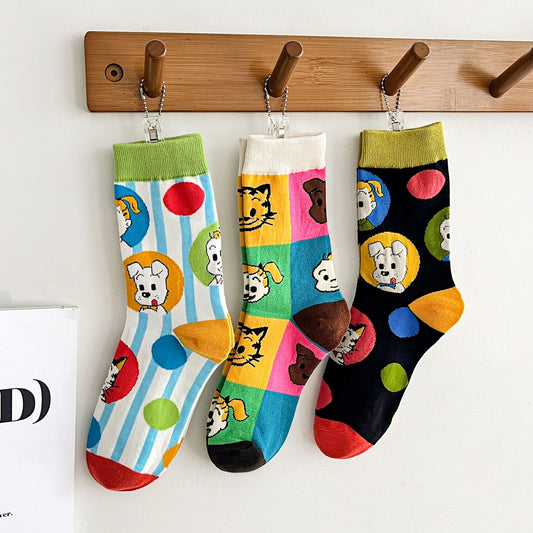 Vintage Cartoon Character Pattern Crew Socks