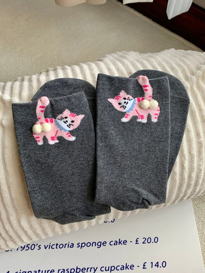 Cute 3D Cat Pom-pom Cartoon Socks