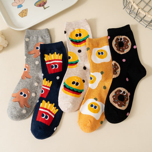 Yummy Food Cartoon Pattern Crew Socks