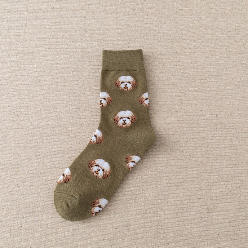 Cute Dog Pattern Mid-Calf Socks Set