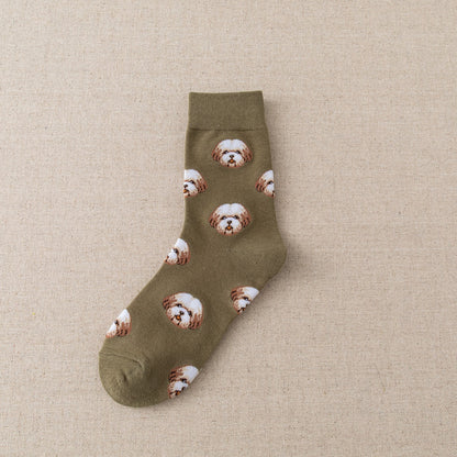 Cute Dog Pattern Mid-Calf Socks Set