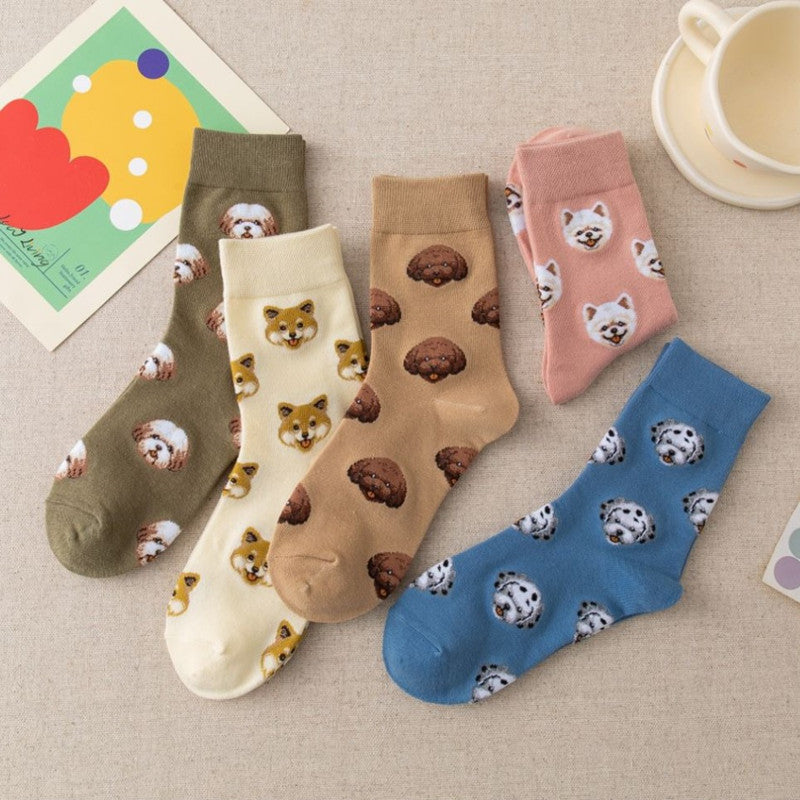 Cute Dog Pattern Mid-Calf Socks Set